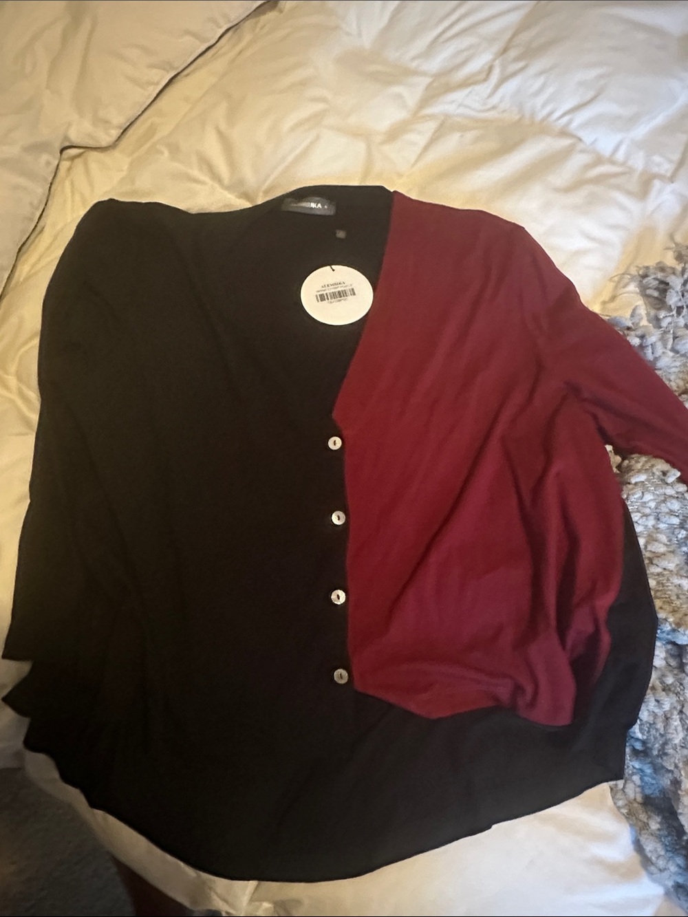 Two-Tone Black and Wine Button-Front Women’s Top